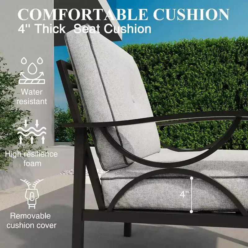 Heynemo Outdoor Patio Furniture Set, 5 Piece Patio Conversation Set with Coffee Table, Metal Furniture Set for Porch Backyard Garden