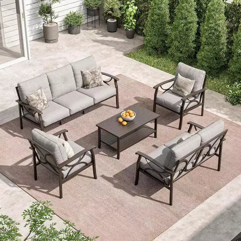 Heynemo Outdoor Patio Furniture Set, 5 Piece Patio Conversation Set with Coffee Table, Metal Furniture Set for Porch Backyard Garden