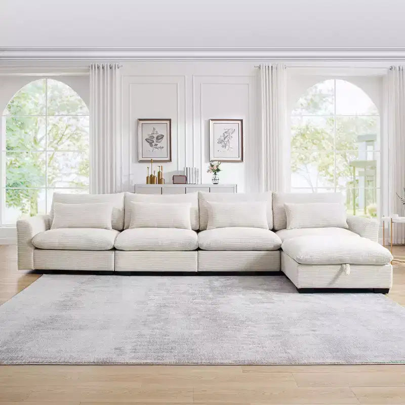 Christopher Knight Home Nelly Large L-Shaped Corduroy 157.5 Sectional Sofa with Storage Ottoman and 4 Waist Pillows