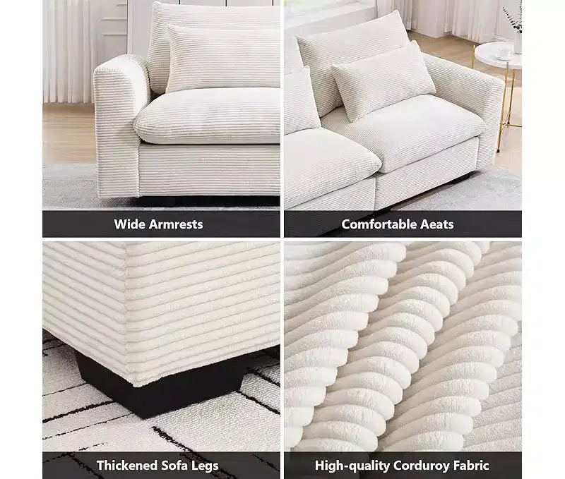 Christopher Knight Home Nelly Large L-Shaped Corduroy 157.5 Sectional Sofa with Storage Ottoman and 4 Waist Pillows