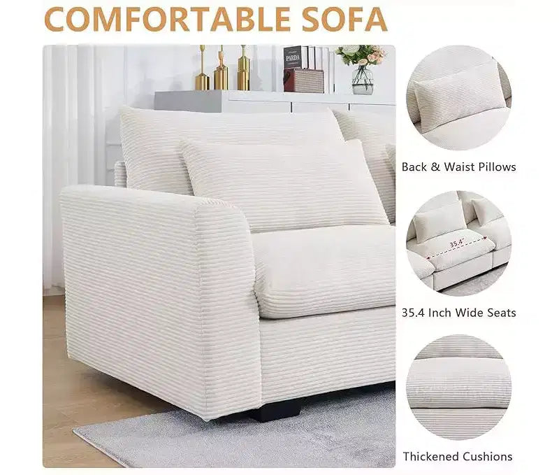 Christopher Knight Home Nelly Large L-Shaped Corduroy 157.5 Sectional Sofa with Storage Ottoman and 4 Waist Pillows