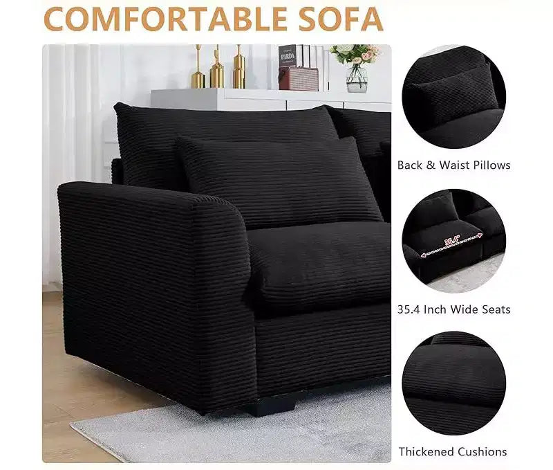 Christopher Knight Home Nelly Large L-Shaped Corduroy 157.5 Sectional Sofa with Storage Ottoman and 4 Waist Pillows