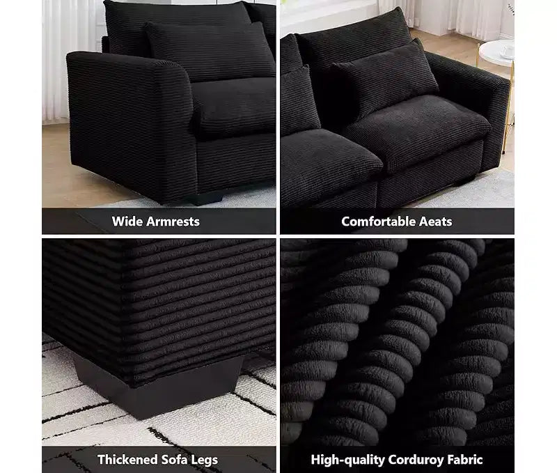 Christopher Knight Home Nelly Large L-Shaped Corduroy 157.5 Sectional Sofa with Storage Ottoman and 4 Waist Pillows