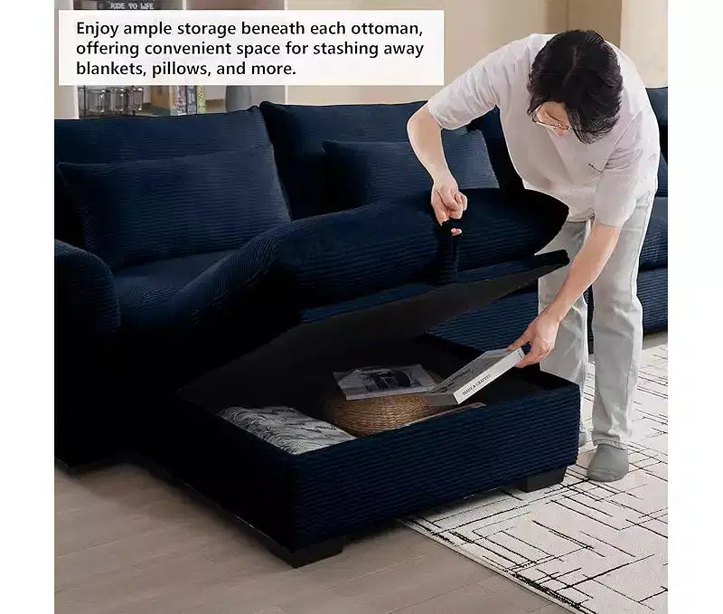 Christopher Knight Home Nelly Large L-Shaped Corduroy 157.5 Sectional Sofa with Storage Ottoman and 4 Waist Pillows