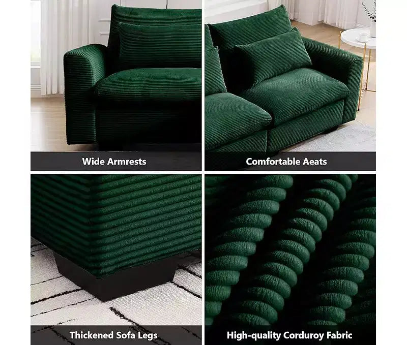 Christopher Knight Home Nelly Large L-Shaped Corduroy 157.5 Sectional Sofa with Storage Ottoman and 4 Waist Pillows
