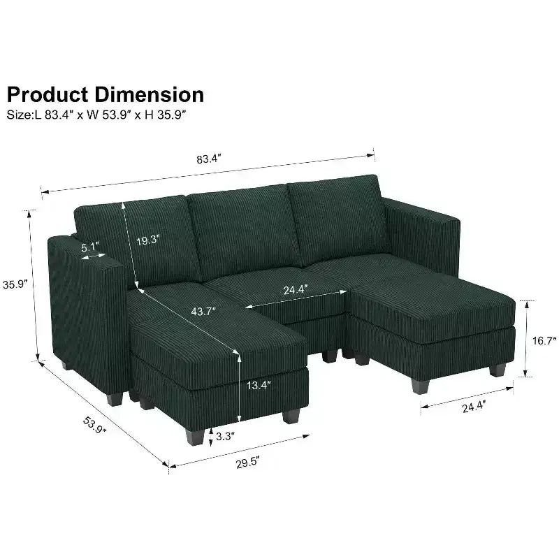 Belffin Modular Sectional Sleeper Sofa with Storage Ottoman, Corduroy Luxury Sectional Sofa with Chaise Convertible Modern Sectional for Living Room