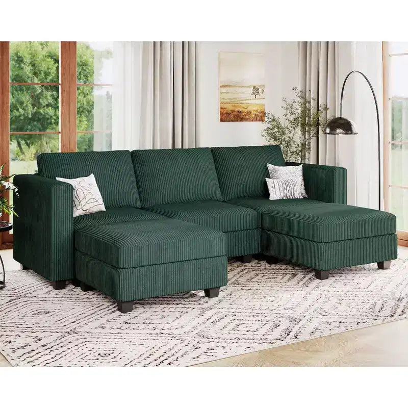 Belffin Modular Sectional Sleeper Sofa with Storage Ottoman, Corduroy Luxury Sectional Sofa with Chaise Convertible Modern Sectional for Living Room