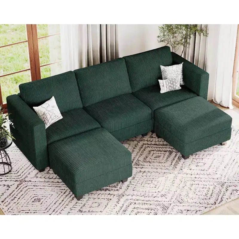 Belffin Modular Sectional Sleeper Sofa with Storage Ottoman, Corduroy Luxury Sectional Sofa with Chaise Convertible Modern Sectional for Living Room