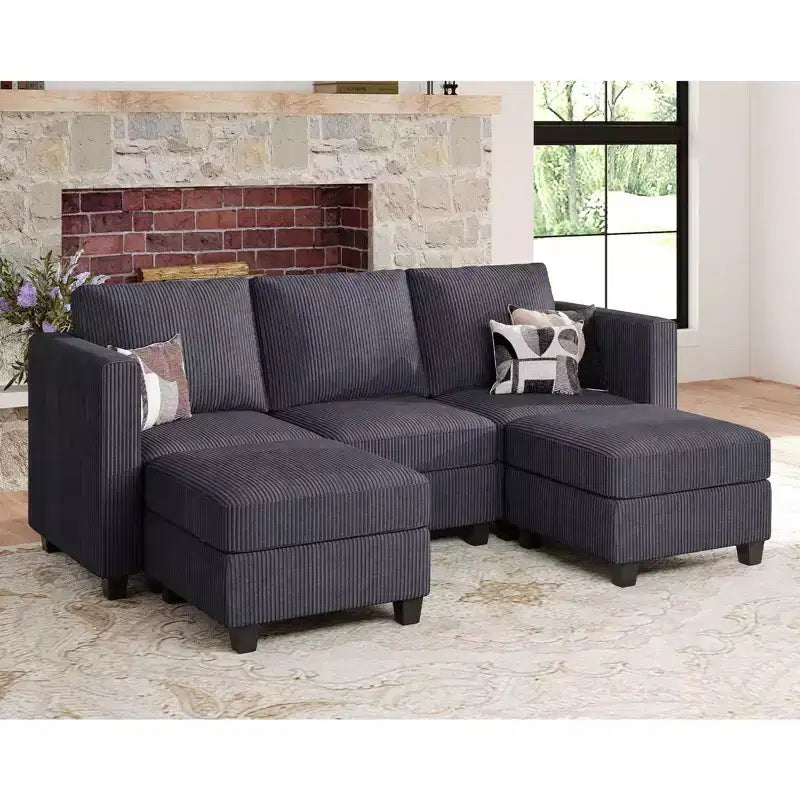 Belffin Modular Sectional Sleeper Sofa with Storage Ottoman, Corduroy Luxury Sectional Sofa with Chaise Convertible Modern Sectional for Living Room