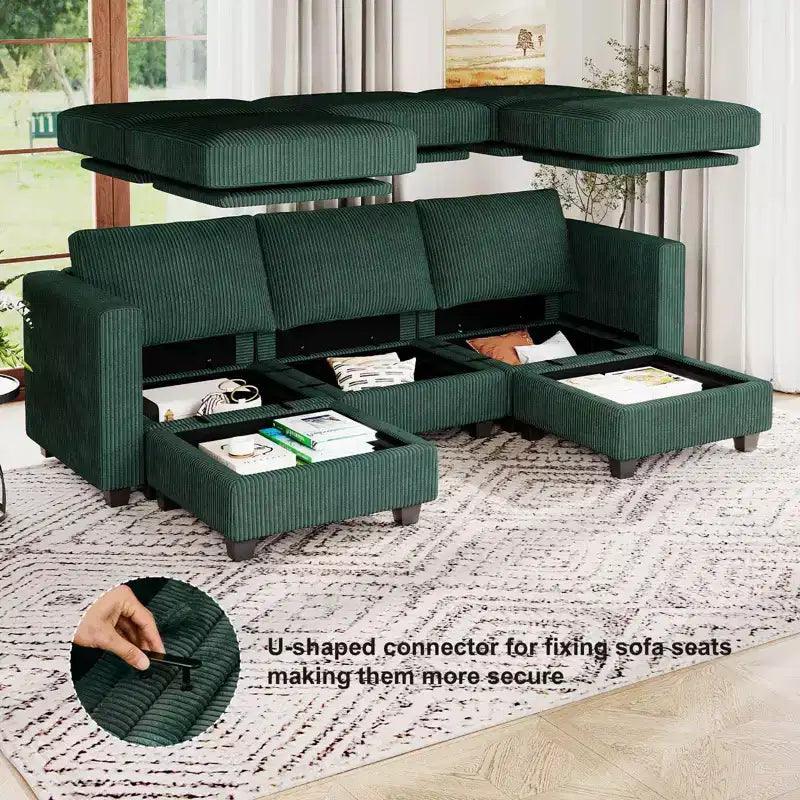 Belffin Modular Sectional Sleeper Sofa with Storage Ottoman, Corduroy Luxury Sectional Sofa with Chaise Convertible Modern Sectional for Living Room