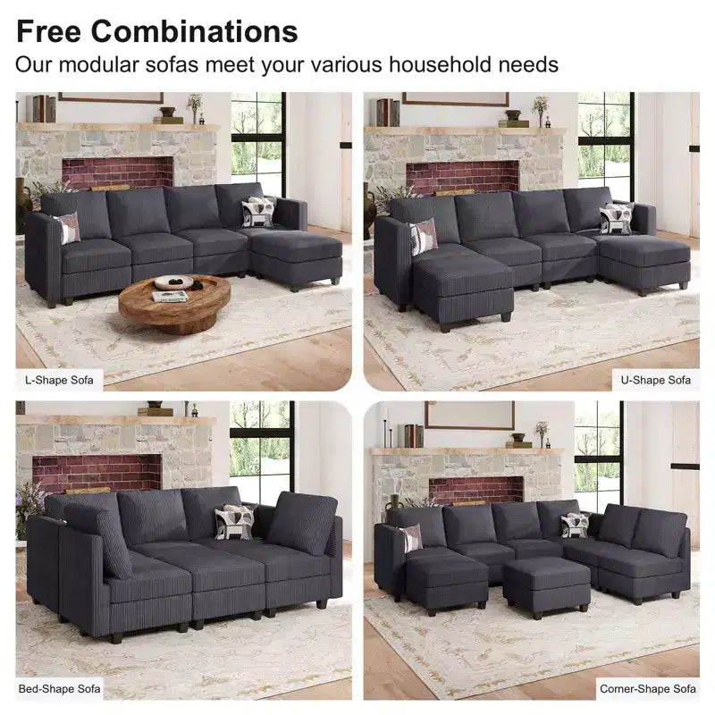 Belffin Modular Sectional Sleeper Sofa with Storage Ottoman, Corduroy Luxury Sectional Sofa with Chaise Convertible Modern Sectional for Living Room