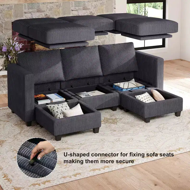 Belffin Modular Sectional Sleeper Sofa with Storage Ottoman, Corduroy Luxury Sectional Sofa with Chaise Convertible Modern Sectional for Living Room