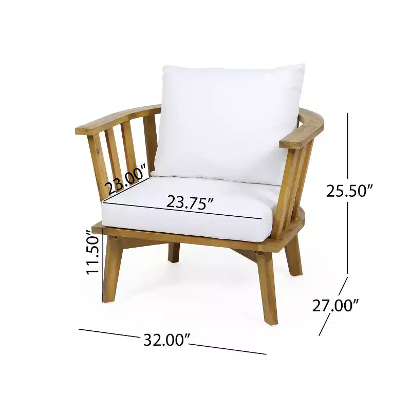 GDFStudio Lorie Outdoor Acacia Wood Club Chair and Side Table Set with Cushions, Teak/White