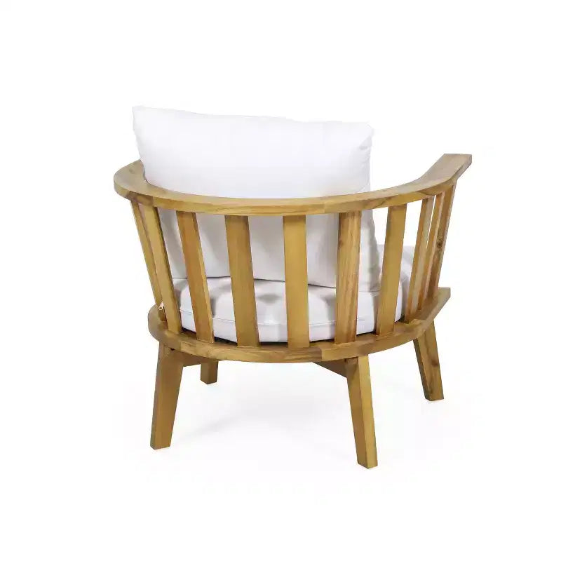 GDFStudio Lorie Outdoor Acacia Wood Club Chair and Side Table Set with Cushions, Teak/White