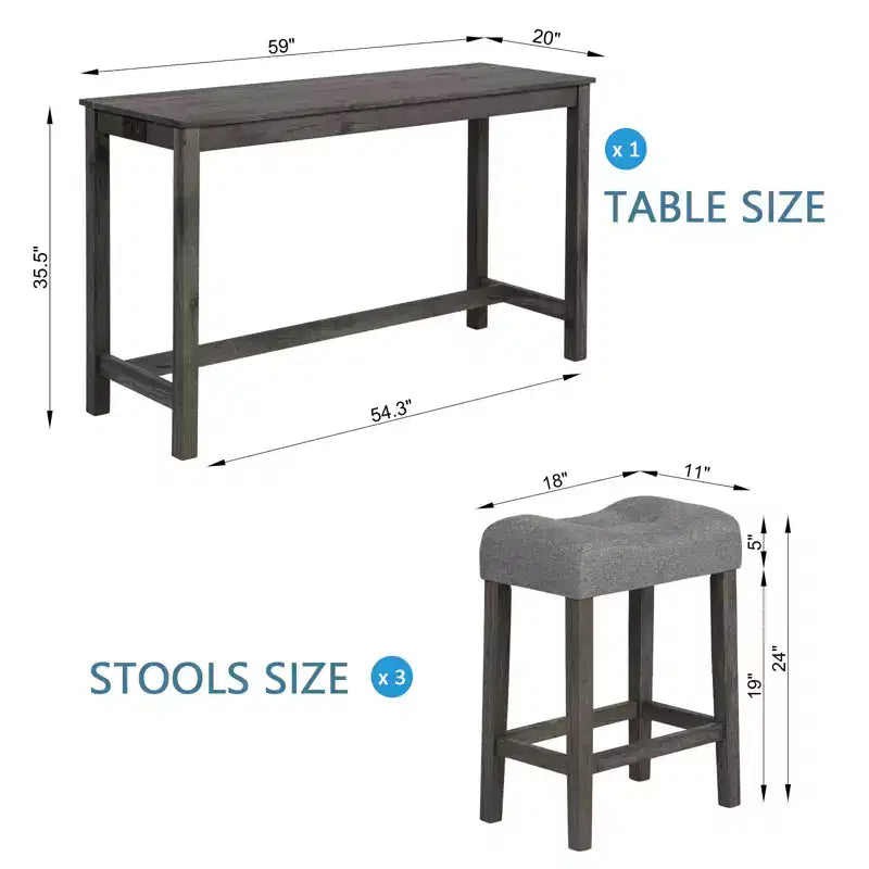 4-Piece Dinner Table Set , Dining Bar Table and Chairs Set,Bar Table Set with 3 Padded Stools,Brown