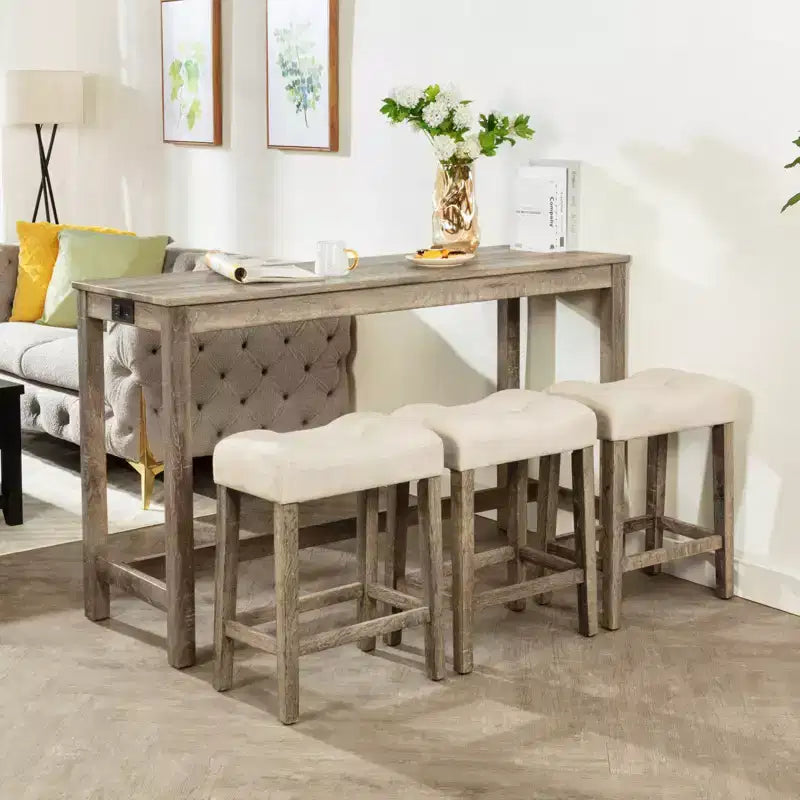 4-Piece Dinner Table Set , Dining Bar Table and Chairs Set,Bar Table Set with 3 Padded Stools,Brown
