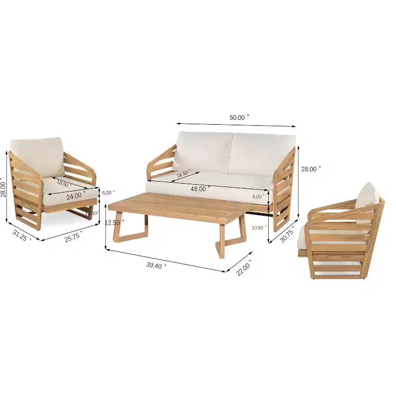 Christopher Knight Home Yantic 4 Piece Outdoor Modern Acacia Wood Chat Set with Water-Resistant Cushions