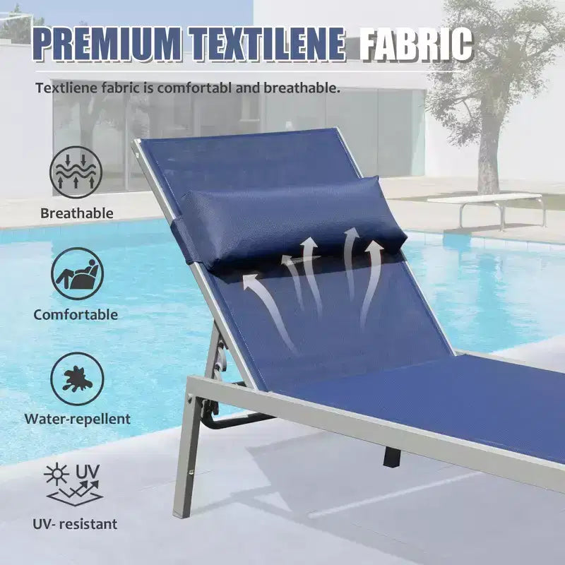 Okak Patio Lounge Chairs Set of 3 with Side Table,Aluminium Pool Outdoor Chaise Lounge for Patio,Beach,Yard
