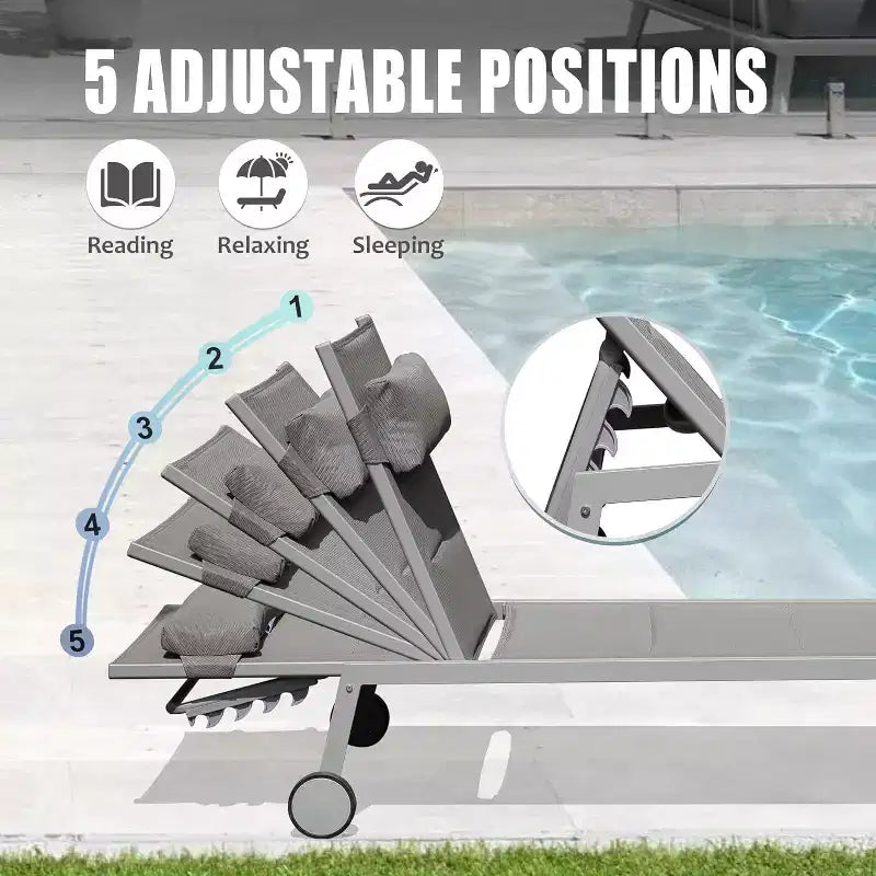 Okak Patio Lounge Chairs Set of 3 with Side Table,Aluminium Pool Outdoor Chaise Lounge for Patio,Beach,Yard