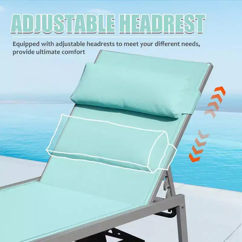 Okak Patio Lounge Chairs Set of 3 with Side Table,Aluminium Pool Outdoor Chaise Lounge for Patio,Beach,Yard
