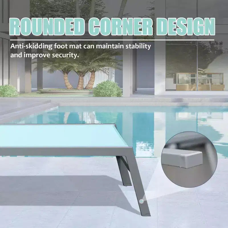 Okak Patio Lounge Chairs Set of 3 with Side Table,Aluminium Pool Outdoor Chaise Lounge for Patio,Beach,Yard