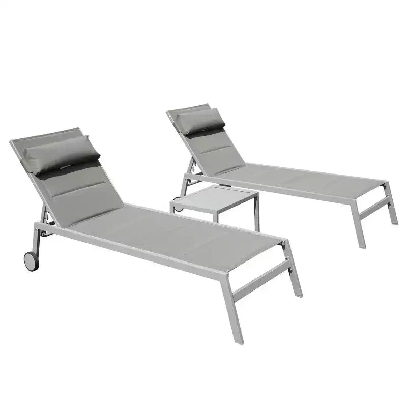 Okak Patio Lounge Chairs Set of 3 with Side Table,Aluminium Pool Outdoor Chaise Lounge for Patio,Beach,Yard