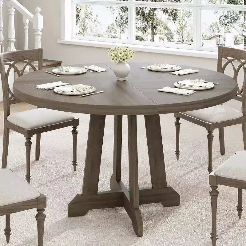 47 Inch Round Dinner Table for 4, Farmhouse Kitchen Table, Classic Dining Room Furniture, Wooden Round Table, for Kitchen, Dining Room
