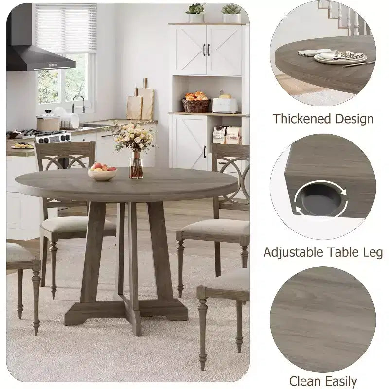47 Inch Round Dinner Table for 4, Farmhouse Kitchen Table, Classic Dining Room Furniture, Wooden Round Table, for Kitchen, Dining Room