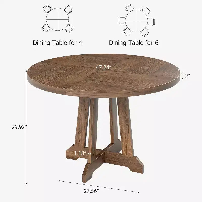 47 Inch Round Dinner Table for 4, Farmhouse Kitchen Table, Classic Dining Room Furniture, Wooden Round Table, for Kitchen, Dining Room