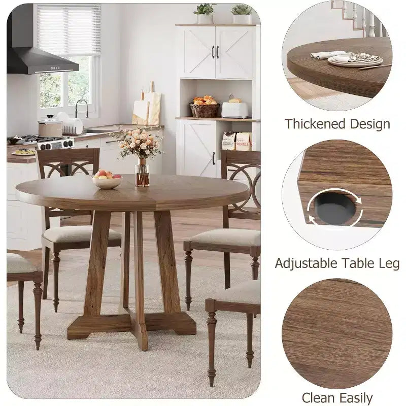 47 Inch Round Dinner Table for 4, Farmhouse Kitchen Table, Classic Dining Room Furniture, Wooden Round Table, for Kitchen, Dining Room
