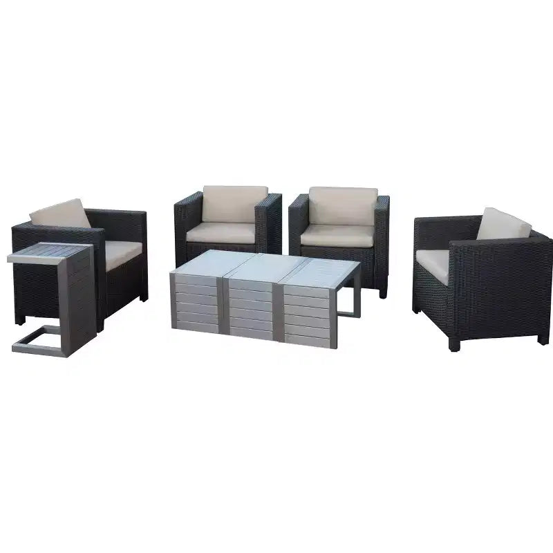 Christopher Knight Home Joanne 8 Piece Patio Set with Rattan Club Chairs and Aluminum C-Shaped Side Tables