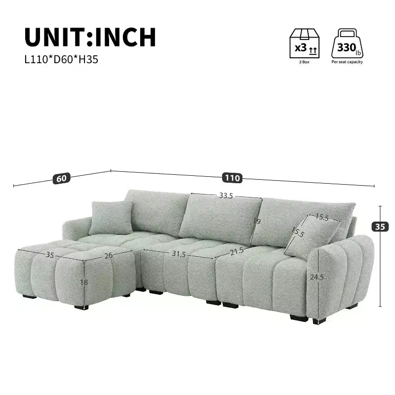 Merax L-Shaped Sectional Sofa with Free-Moving Ottoman
