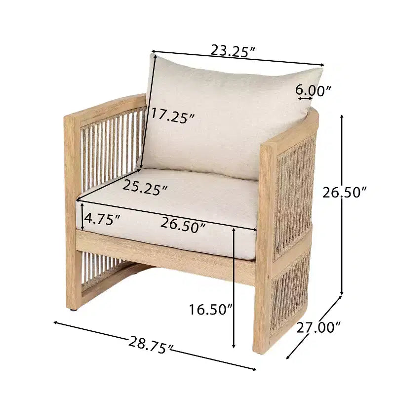 Christopher Knight Home Hayate Boho Patio Acacia Wood Woven Rope Club Chair with Lightweight Concrete Side Table