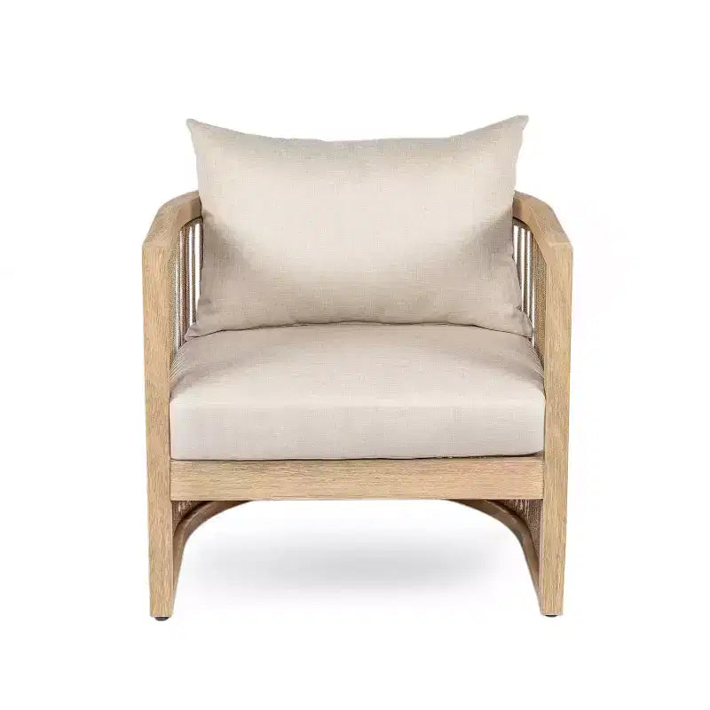 Christopher Knight Home Hayate Boho Patio Acacia Wood Woven Rope Club Chair with Lightweight Concrete Side Table