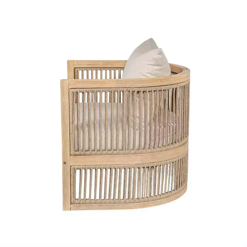 Christopher Knight Home Hayate Boho Patio Acacia Wood Woven Rope Club Chair with Lightweight Concrete Side Table