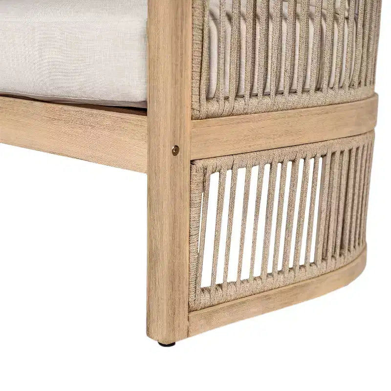 Christopher Knight Home Hayate Boho Patio Acacia Wood Woven Rope Club Chair with Lightweight Concrete Side Table