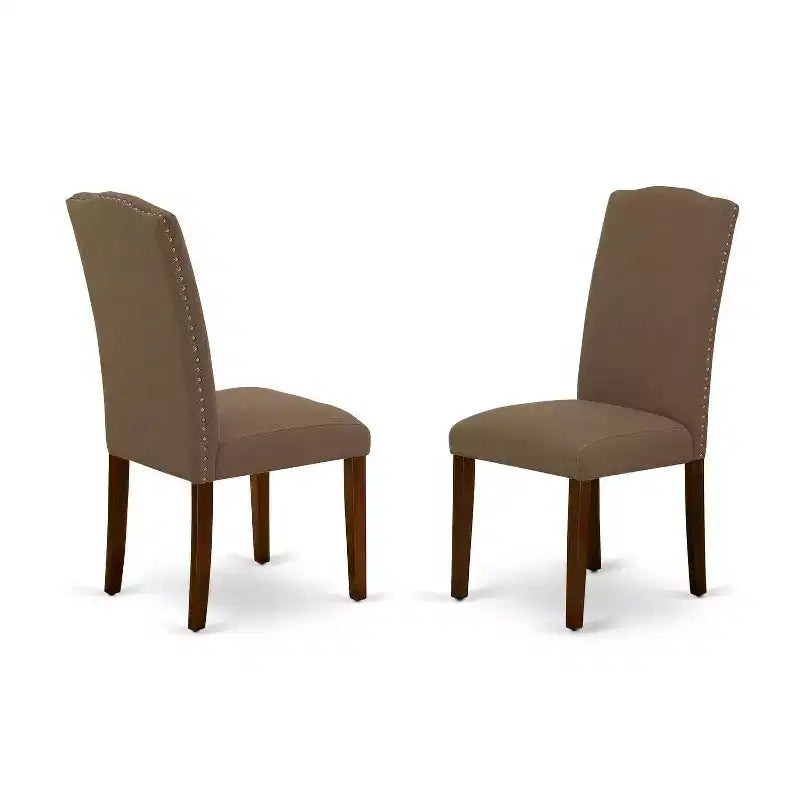 HomeStock 7 Piece Mid-Century Dining Set Dark Coffee Linen Chairs 36x60 Table
