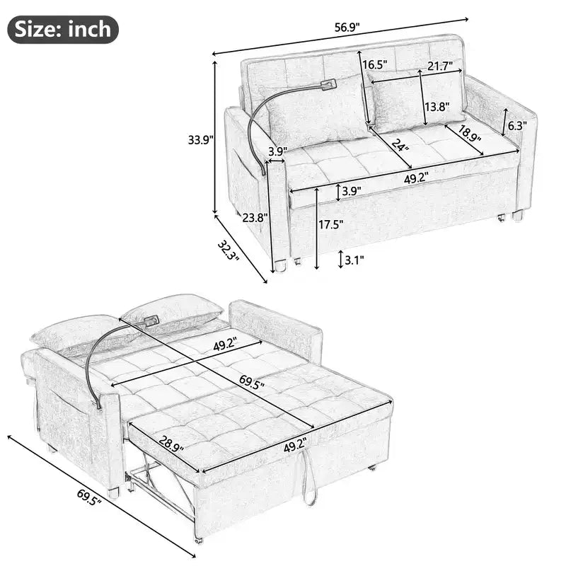 Merax Comfortable Chenille Loveseat Sofa with Pull-Out Sofa Bed