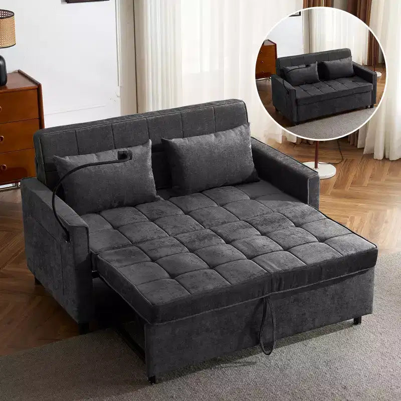 Merax Comfortable Chenille Loveseat Sofa with Pull-Out Sofa Bed