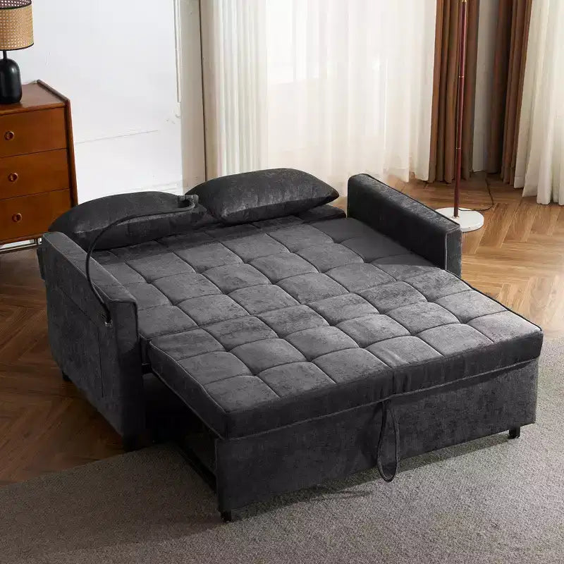 Merax Comfortable Chenille Loveseat Sofa with Pull-Out Sofa Bed