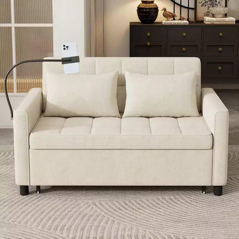 Merax Comfortable Chenille Loveseat Sofa with Pull-Out Sofa Bed