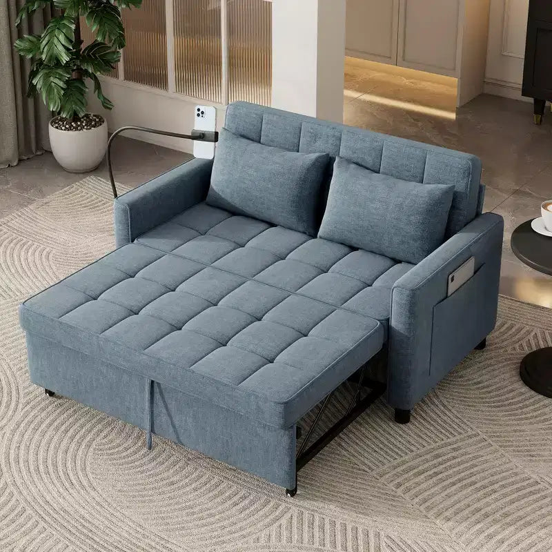 Merax Comfortable Chenille Loveseat Sofa with Pull-Out Sofa Bed