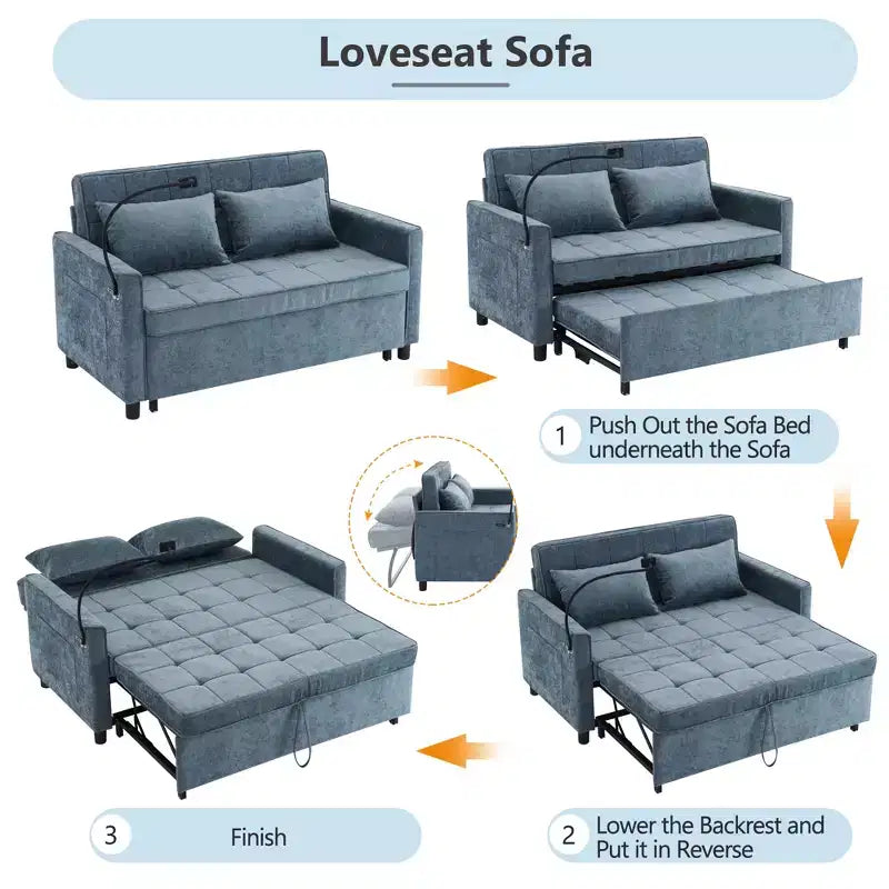 Merax Comfortable Chenille Loveseat Sofa with Pull-Out Sofa Bed