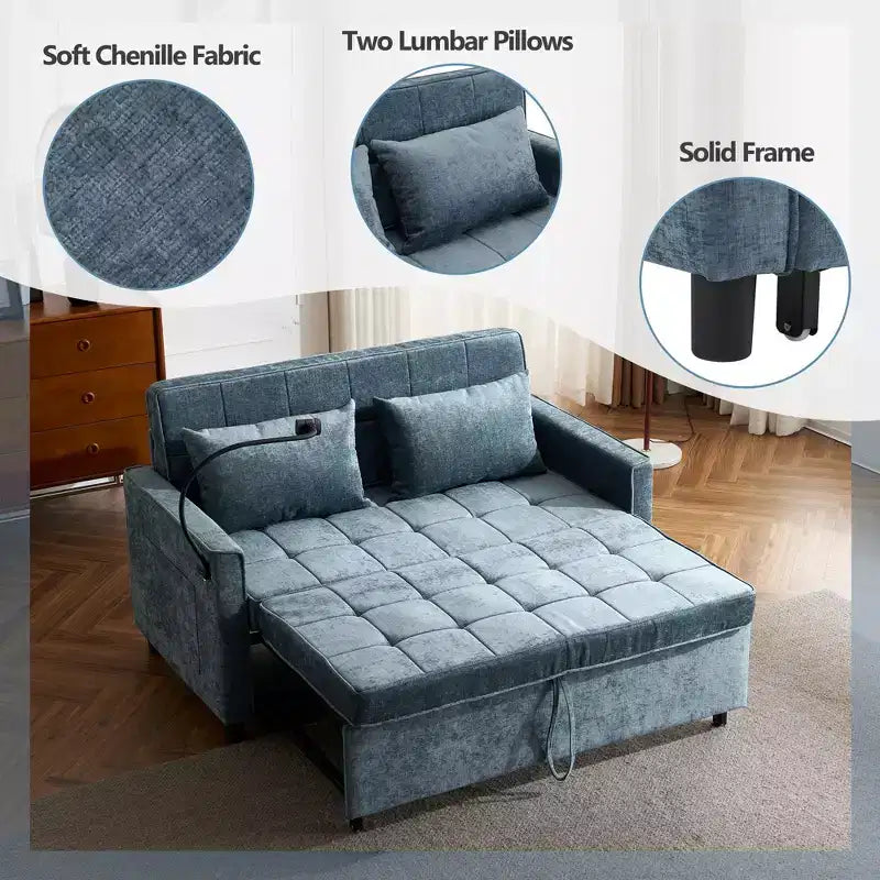 Merax Comfortable Chenille Loveseat Sofa with Pull-Out Sofa Bed