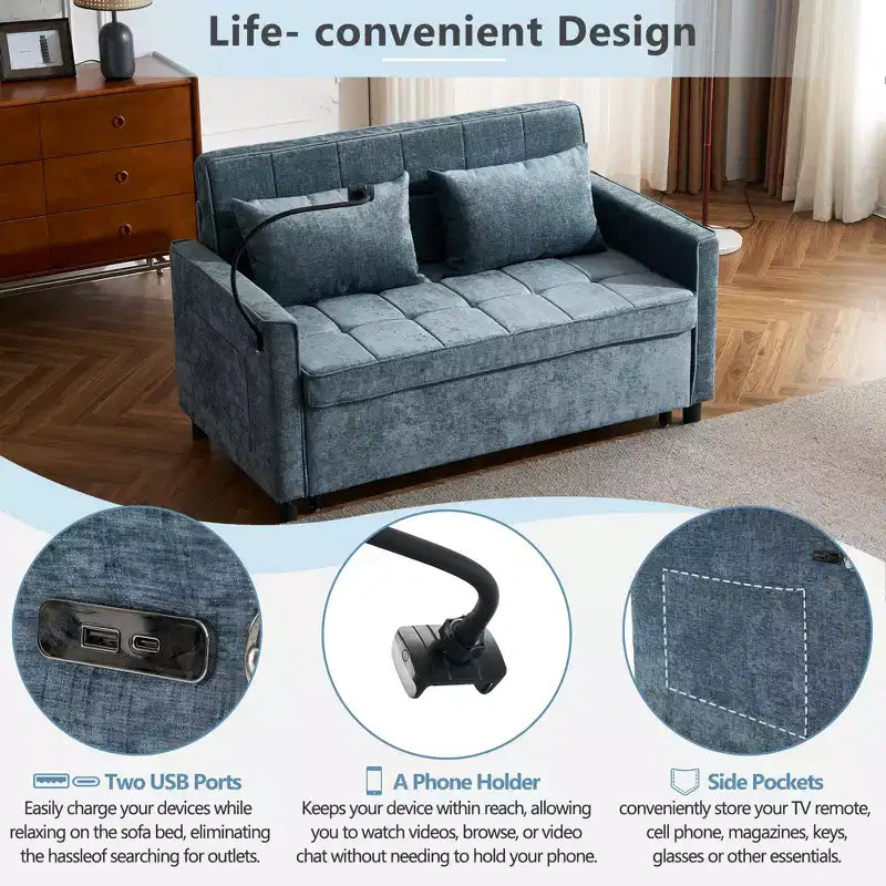 Merax Comfortable Chenille Loveseat Sofa with Pull-Out Sofa Bed