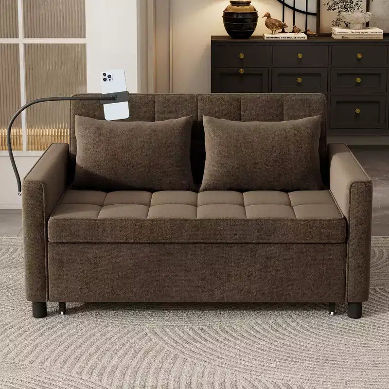 Merax Comfortable Chenille Loveseat Sofa with Pull-Out Sofa Bed