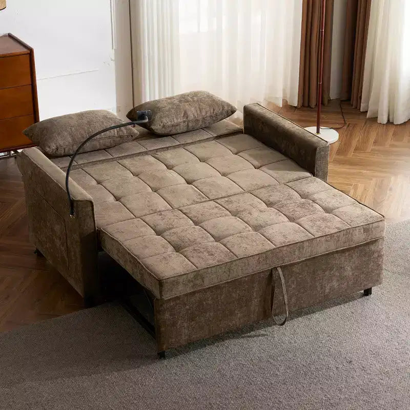 Merax Comfortable Chenille Loveseat Sofa with Pull-Out Sofa Bed