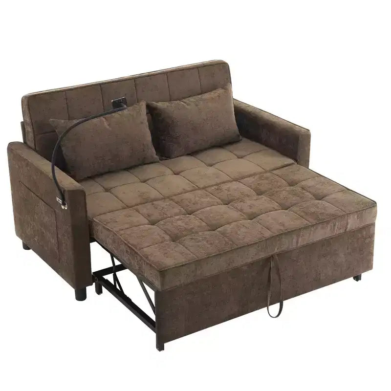 Merax Comfortable Chenille Loveseat Sofa with Pull-Out Sofa Bed