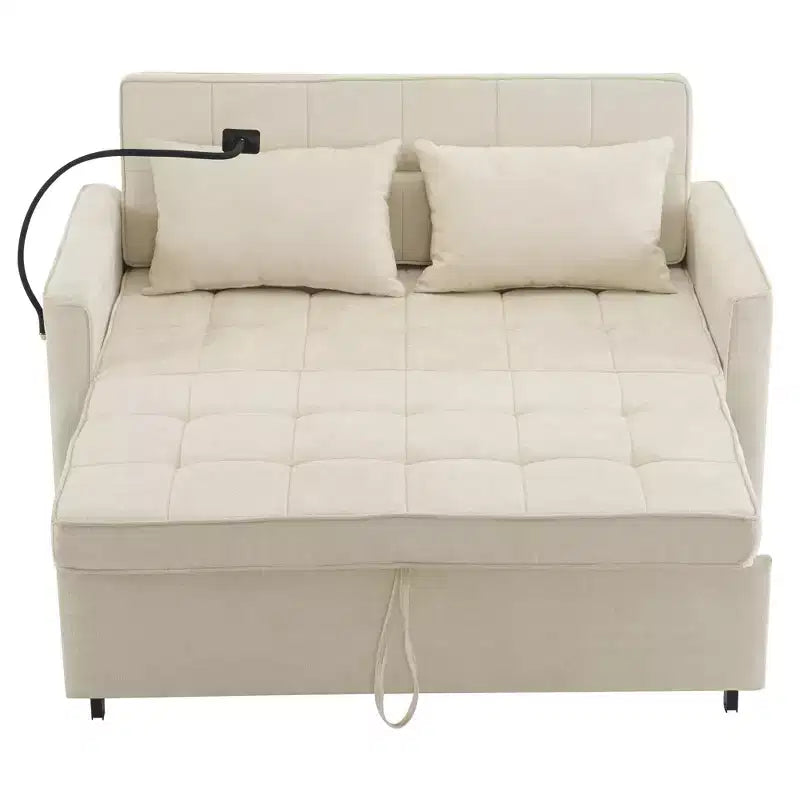 Merax Comfortable Chenille Loveseat Sofa with Pull-Out Sofa Bed