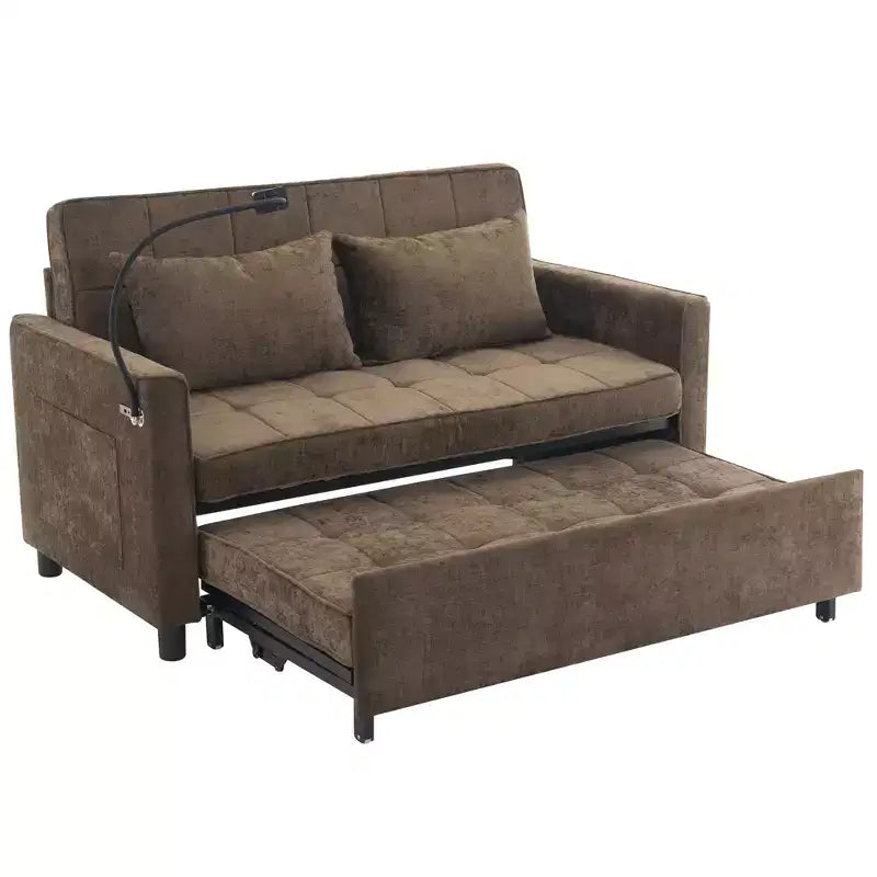 Merax Comfortable Chenille Loveseat Sofa with Pull-Out Sofa Bed